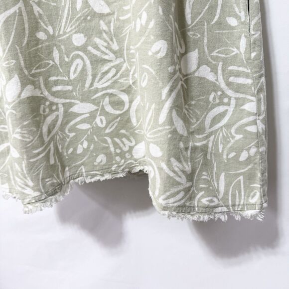 Charlie Paige Linen Blend Shift Dress M Sage Green Leaf Print Sleeveless - Picture 6 of 13